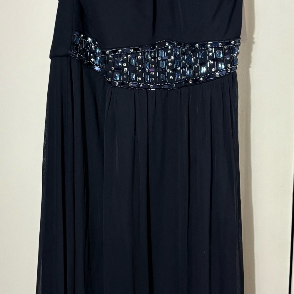 Elegant Navy Blue Beaded Dress - Picture 4 of 11